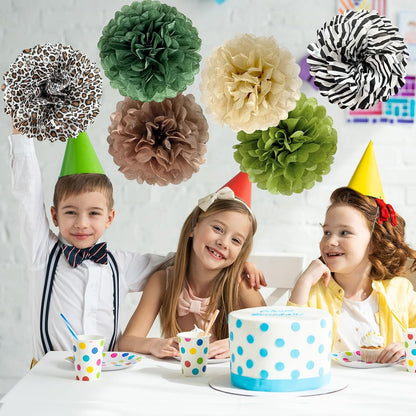 Jungle Safari Leopard-Print Tissue Paper Pom-Poms